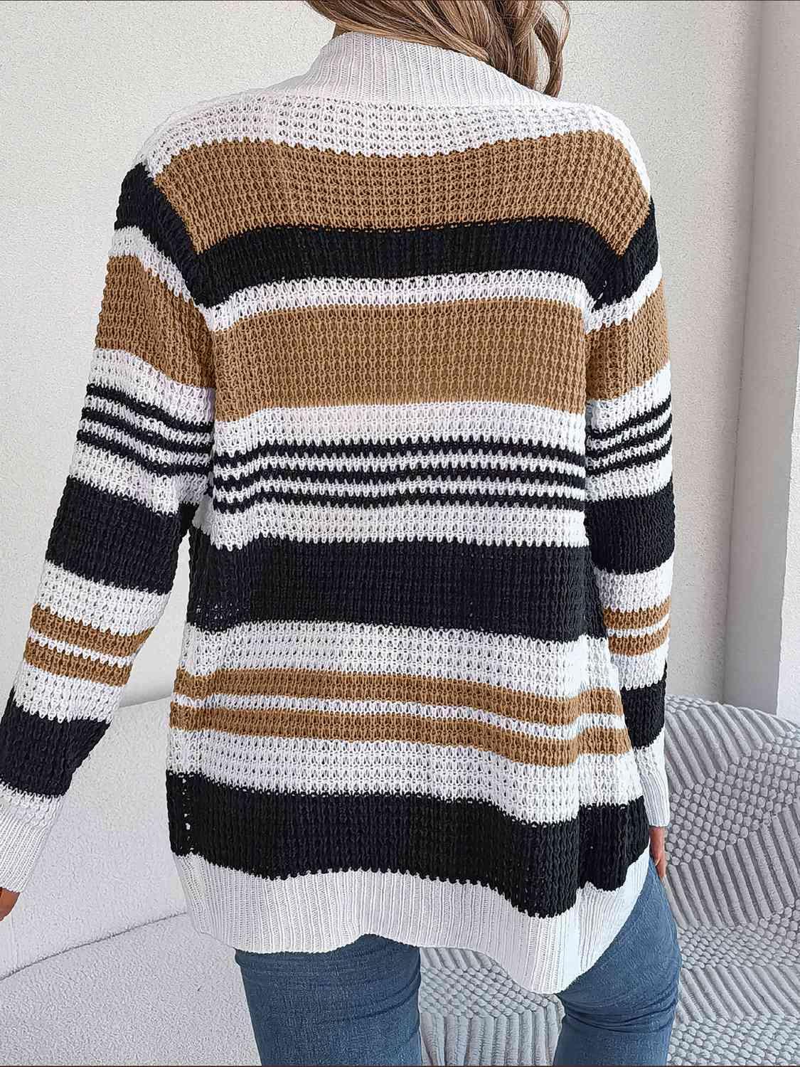 Favorite Layer Open Front Striped Knit Cardigan-MXSTUDIO.COM