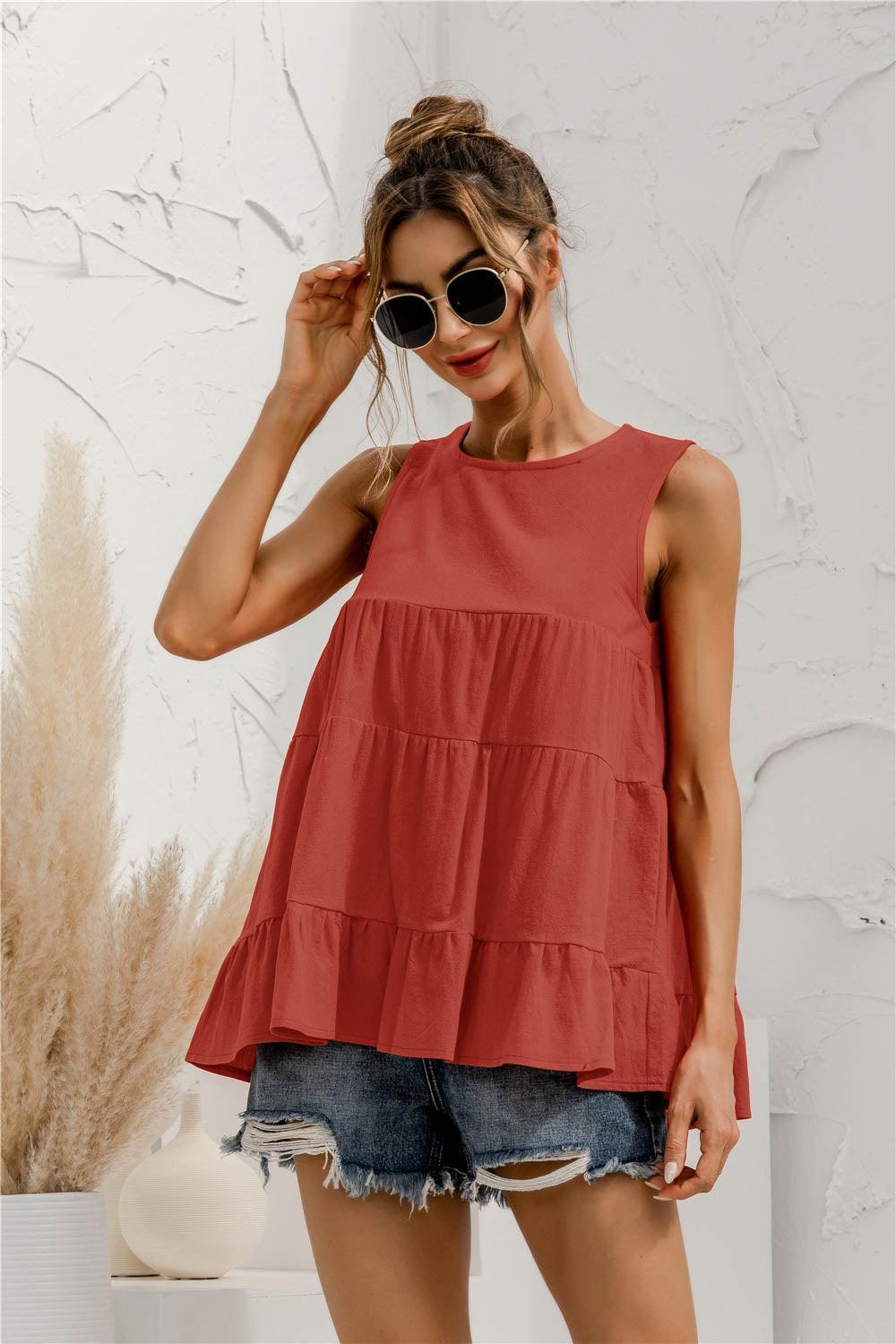 Fearless Fresh Crew Neck Tiered Tank Top - MXSTUDIO.COM