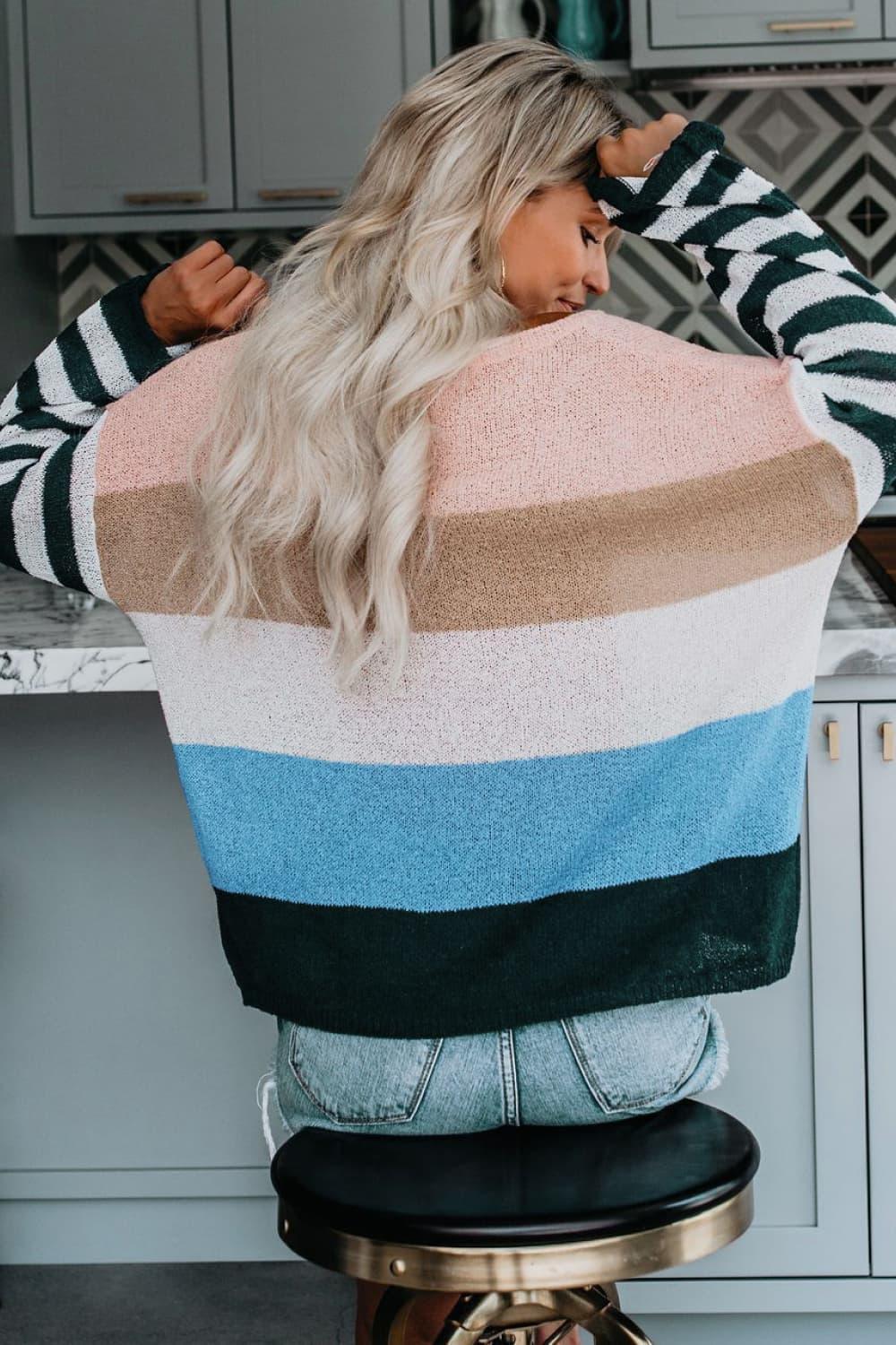 Feel Contented Oversized Striped Sweater - MXSTUDIO.COM