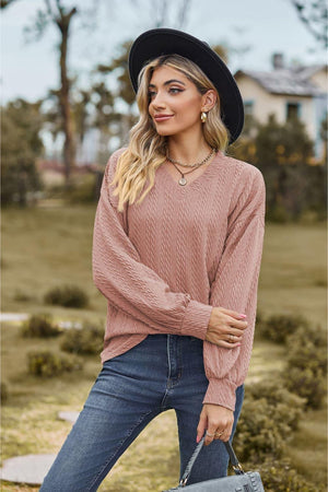 Feel Contented V Neck Long Sleeve Top - MXSTUDIO.COM