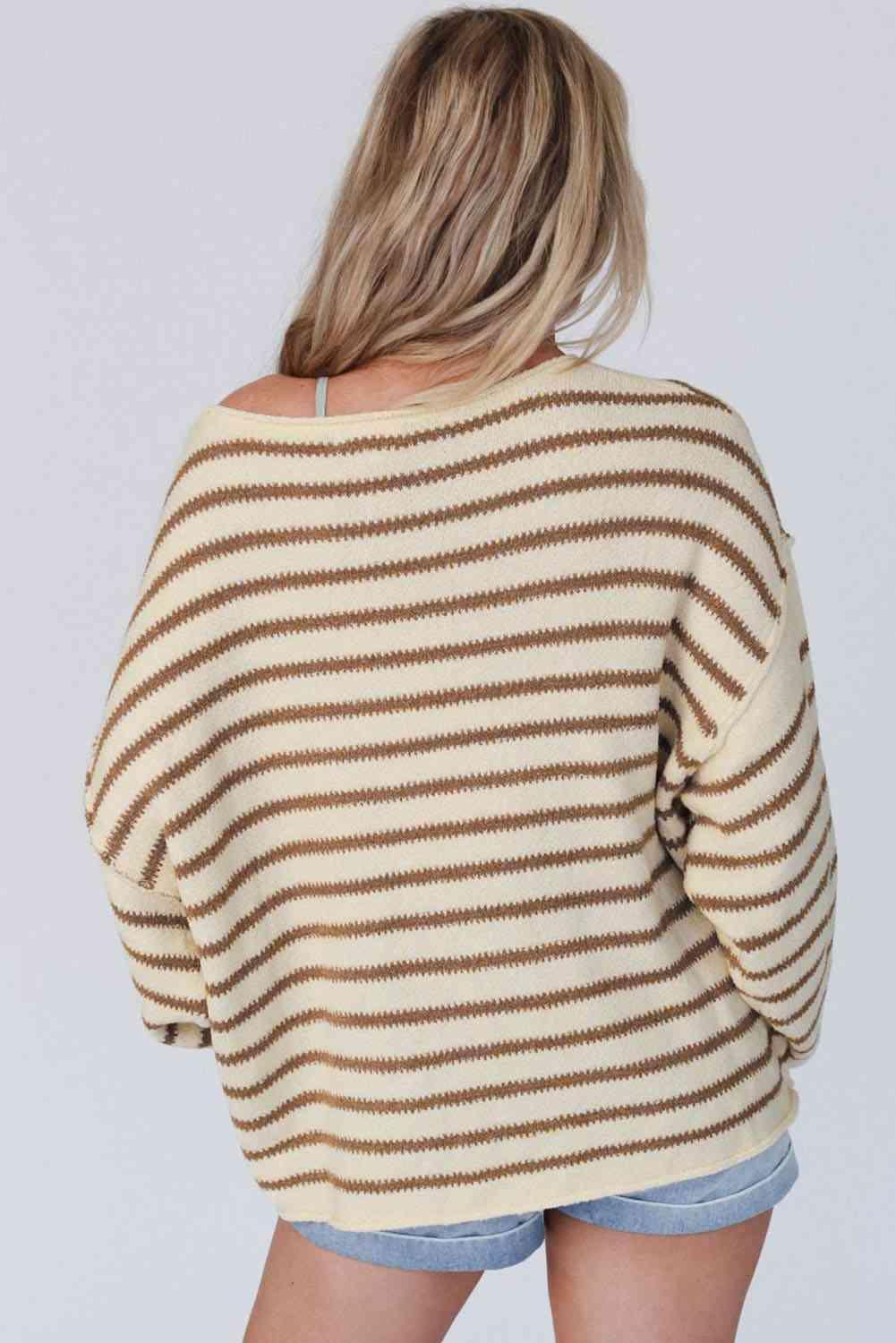 Feel Great And Warm Striped Boat Neck Sweater - MXSTUDIO.COM