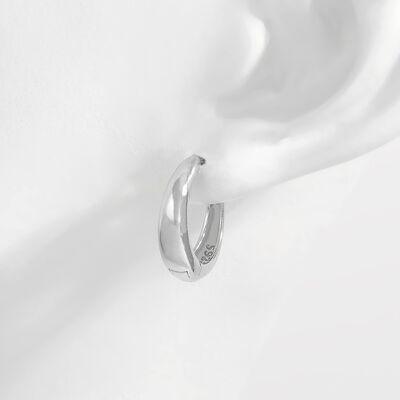 a pair of silver hoop earrings on a white background