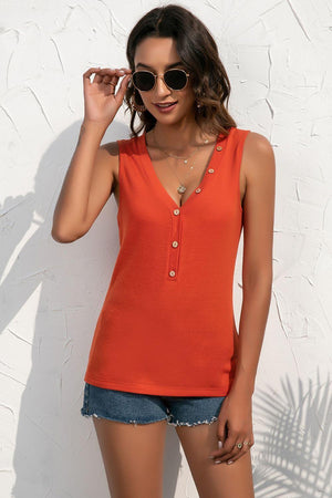 Feel The Summer Air Buttoned Deep V Tank Top - MXSTUDIO.COM