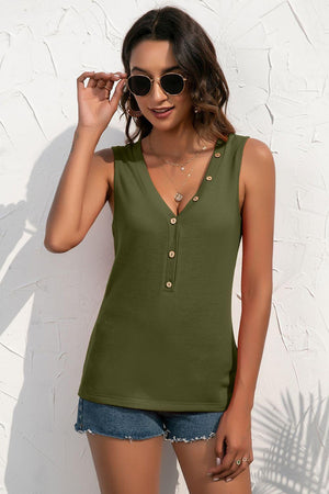 Feel The Summer Air Buttoned Deep V Tank Top - MXSTUDIO.COM