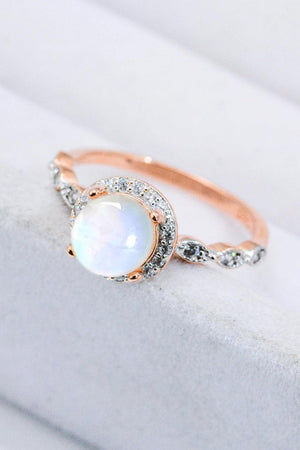 Feel Worthy Rose Gold Plated Round Moonstone Ring - MXSTUDIO.COM