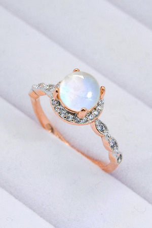 Feel Worthy Rose Gold Plated Round Moonstone Ring - MXSTUDIO.COM