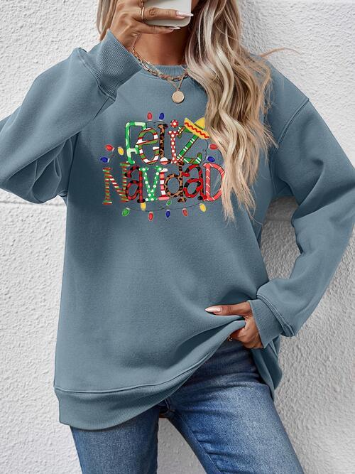 Feliz Navidad Drop Shoulder Christmas Sweatshirt-MXSTUDIO.COM