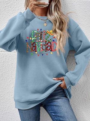 Feliz Navidad Drop Shoulder Christmas Sweatshirt-MXSTUDIO.COM