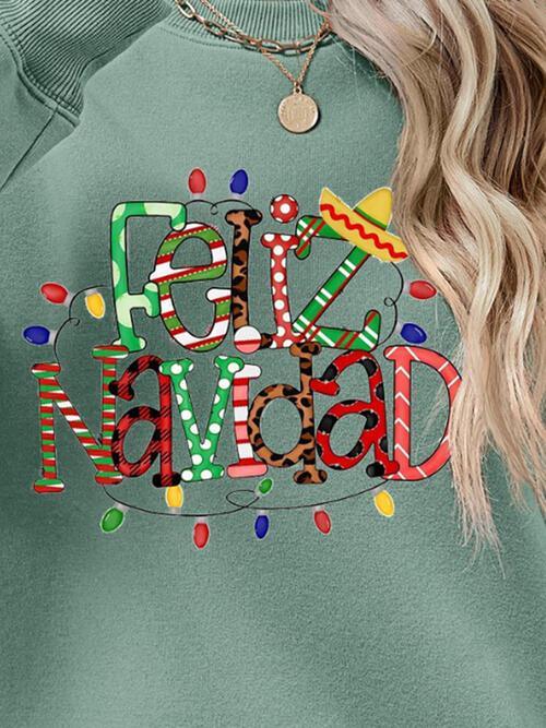 Feliz Navidad Drop Shoulder Christmas Sweatshirt-MXSTUDIO.COM