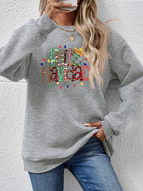 Feliz Navidad Drop Shoulder Christmas Sweatshirt-MXSTUDIO.COM