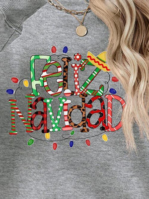 Feliz Navidad Drop Shoulder Christmas Sweatshirt-MXSTUDIO.COM