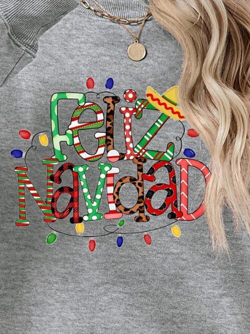 Feliz Navidad Drop Shoulder Christmas Sweatshirt-MXSTUDIO.COM