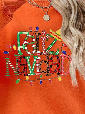 Feliz Navidad Drop Shoulder Christmas Sweatshirt-MXSTUDIO.COM