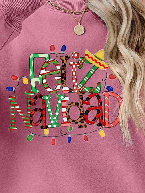 Feliz Navidad Drop Shoulder Christmas Sweatshirt-MXSTUDIO.COM