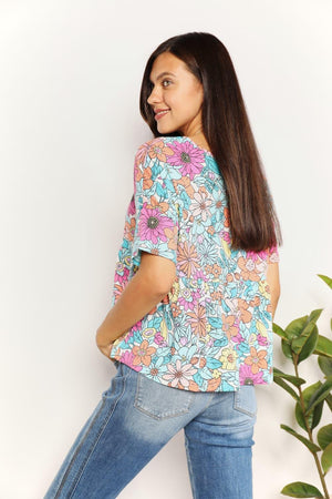 Feminine Charm Floral Short Sleeve Top - MXSTUDIO.COM