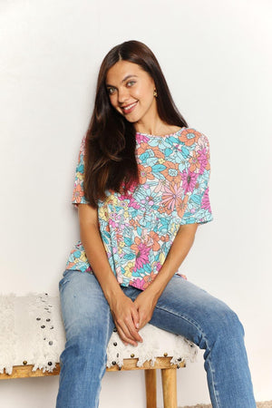 Feminine Charm Floral Short Sleeve Top - MXSTUDIO.COM