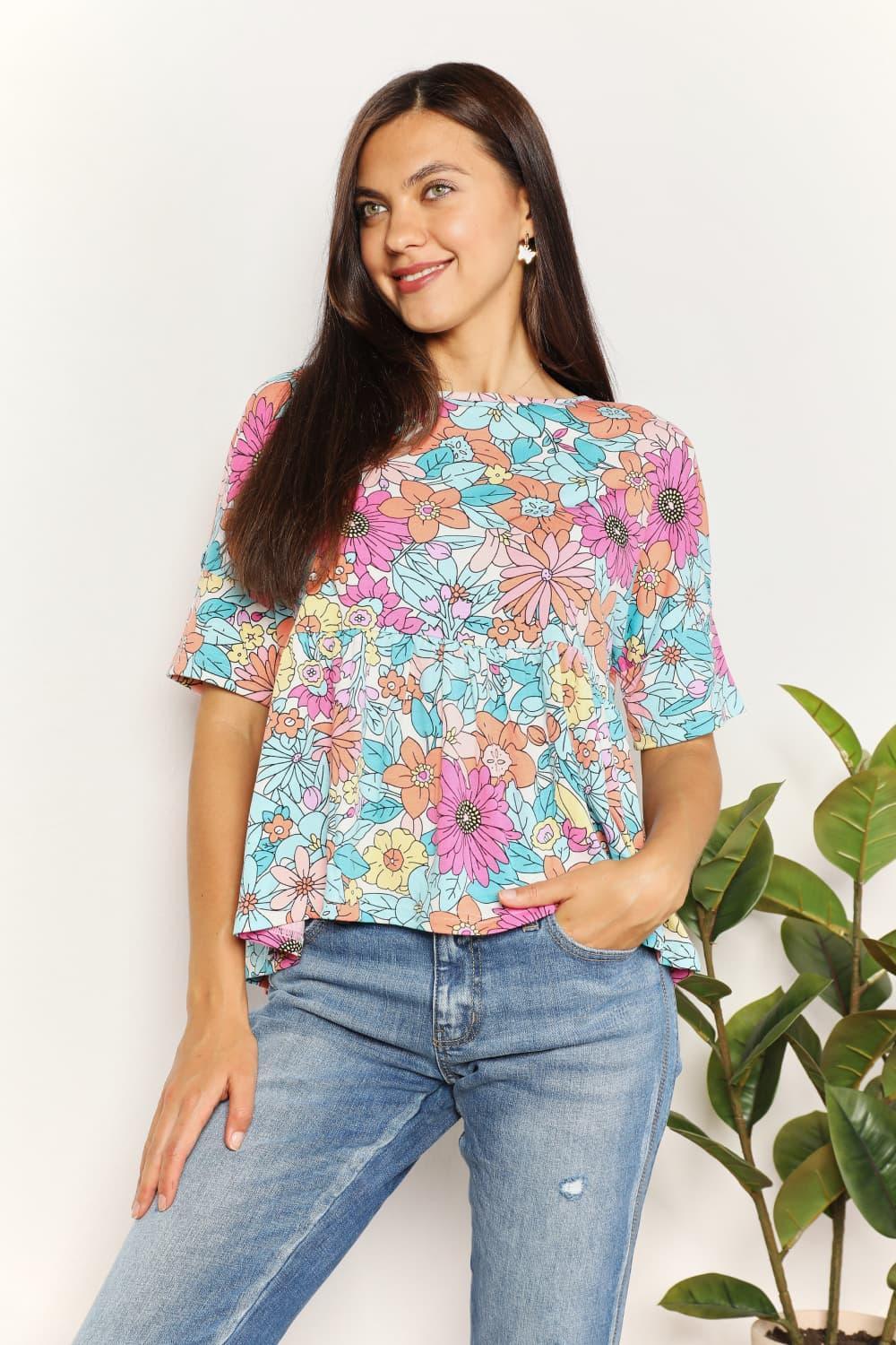 Feminine Charm Floral Short Sleeve Top - MXSTUDIO.COM