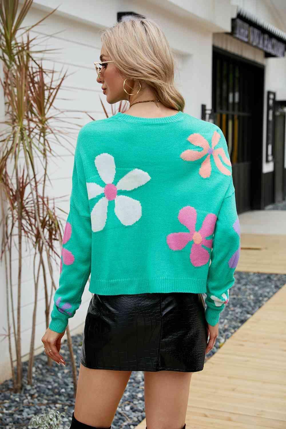 Feminine Embrace Crew Neck Floral Sweater - MXSTUDIO.COM
