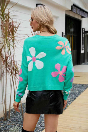 Feminine Embrace Crew Neck Floral Sweater - MXSTUDIO.COM