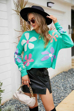 Feminine Embrace Crew Neck Floral Sweater - MXSTUDIO.COM