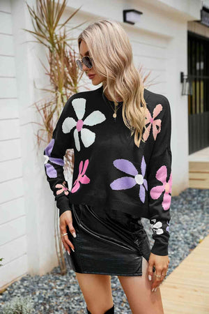 Feminine Embrace Crew Neck Floral Sweater - MXSTUDIO.COM