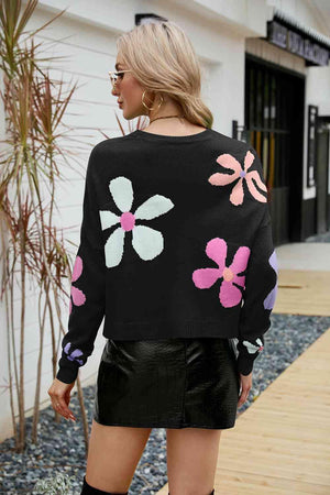 Feminine Embrace Crew Neck Floral Sweater - MXSTUDIO.COM