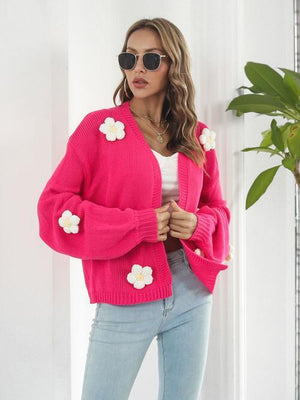 Feminine Embrace Open Front Floral Cardigan-MXSTUDIO.COM