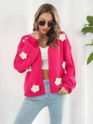 Feminine Embrace Open Front Floral Cardigan-MXSTUDIO.COM