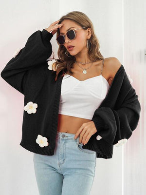 Feminine Embrace Open Front Floral Cardigan-MXSTUDIO.COM