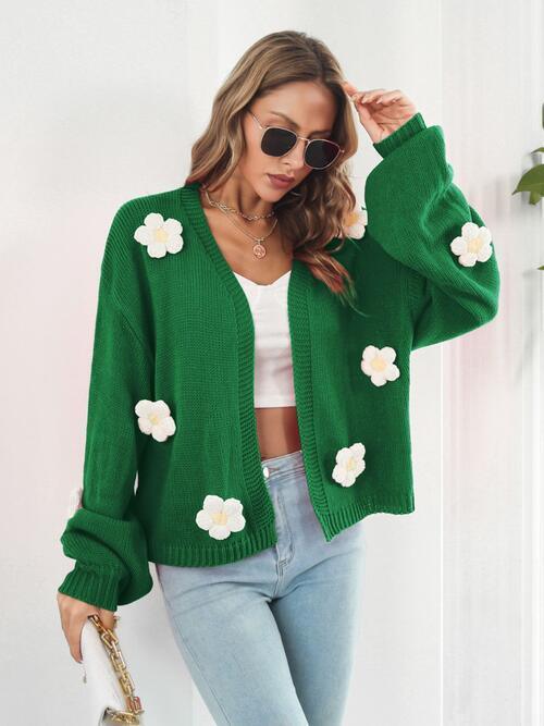 Feminine Embrace Open Front Floral Cardigan-MXSTUDIO.COM