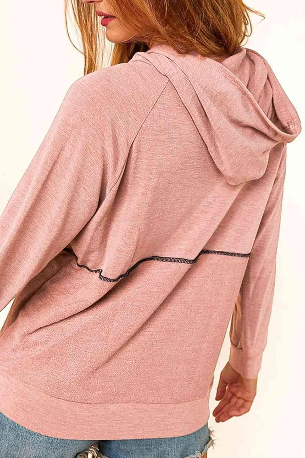 Feminine Style Half Buttoned Long Sleeve Hoodie-MXSTUDIO.COM