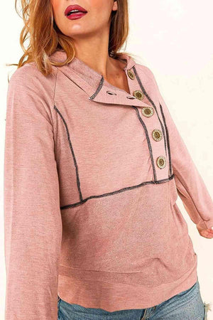 Feminine Style Half Buttoned Long Sleeve Hoodie-MXSTUDIO.COM