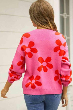 Feminine Warmth Crew Neck Floral Sweater - MXSTUDIO.COM