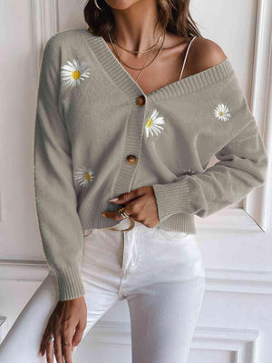 Femininely Cozy Button Up Floral Knit Cardigan-MXSTUDIO.COM