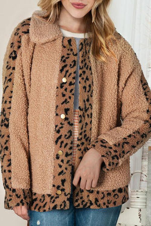 Ferociously Comfy Collared Leopard Fleece Jacket-MXSTUDIO.COM