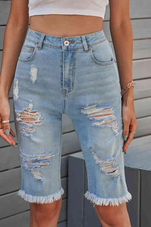 Festival Ready Denim Distressed Bermuda Shorts - MXSTUDIO.COM