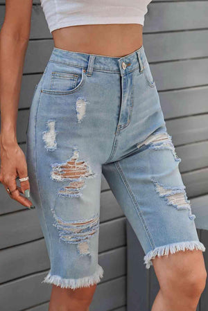Festival Ready Denim Distressed Bermuda Shorts - MXSTUDIO.COM