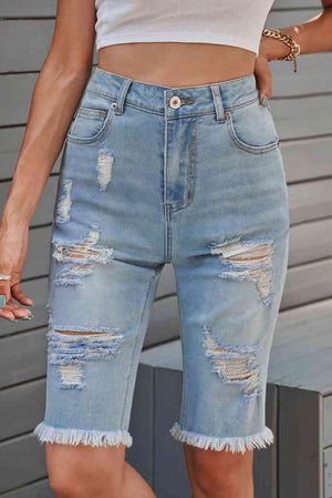 Festival Ready Denim Distressed Bermuda Shorts - MXSTUDIO.COM