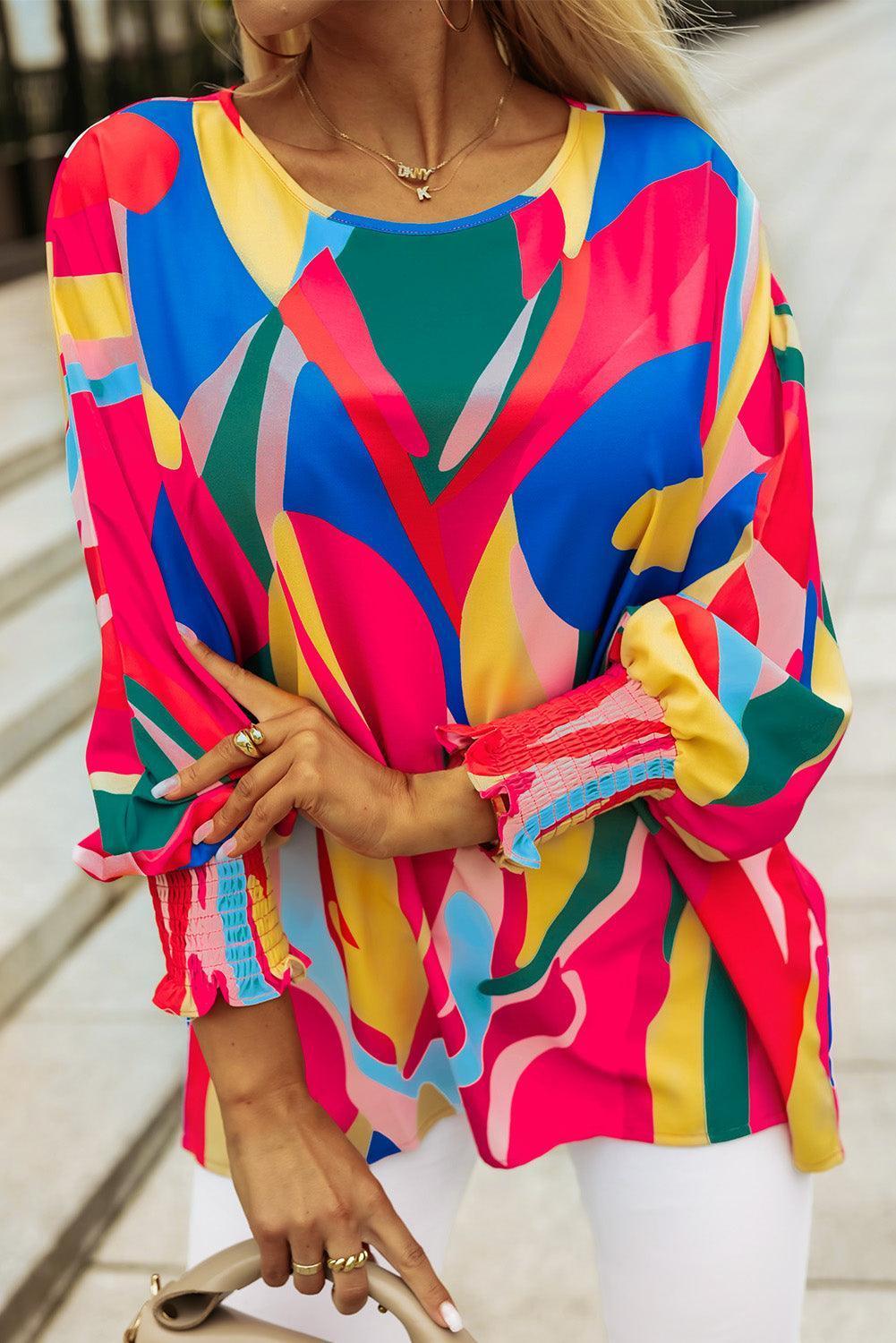 Festive Look Smocked Wrist Lantern Sleeve Blouse - MXSTUDIO.COM