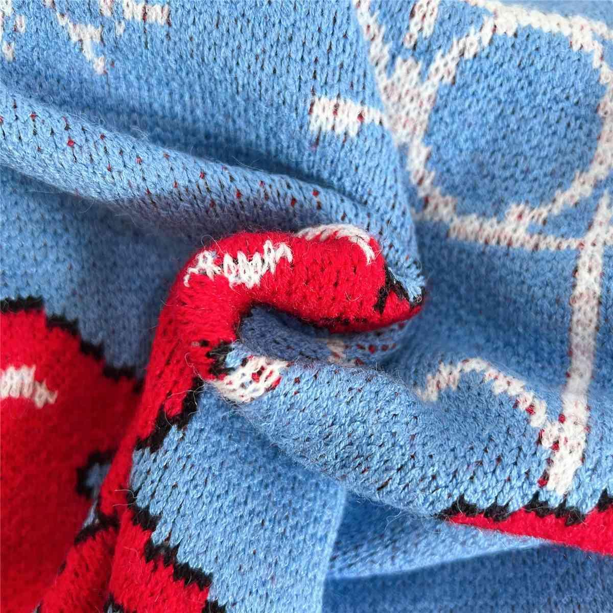 Festive Print Round Neck Red Christmas Sweater-MXSTUDIO.COM