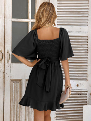 Fetching Half Flutter Sleeve Ruffle Hem Mini Dress - MXSTUDIO.COM