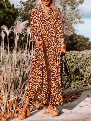 Fierce And Powerful Long Sleeve Leopard Maxi Dress - MXSTUDIO.COM