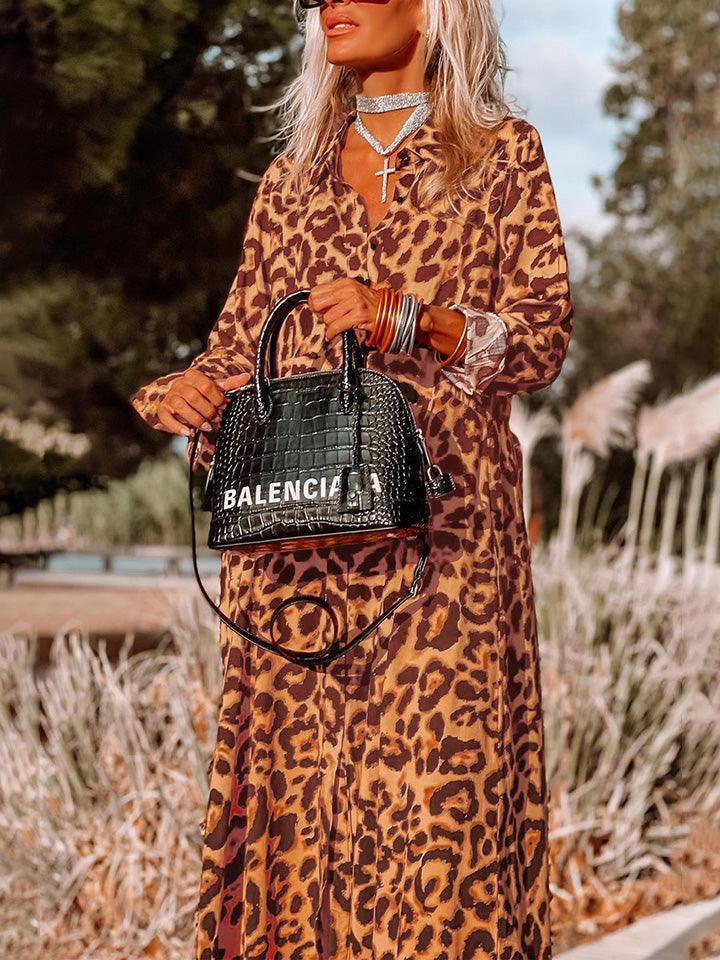 Fierce And Powerful Long Sleeve Leopard Maxi Dress - MXSTUDIO.COM