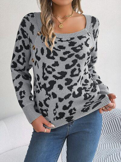 Fierce Chic Leopard Square Neck Sweater-MXSTUDIO.COM