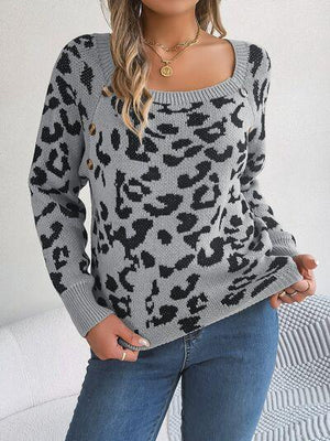 Fierce Chic Leopard Square Neck Sweater-MXSTUDIO.COM