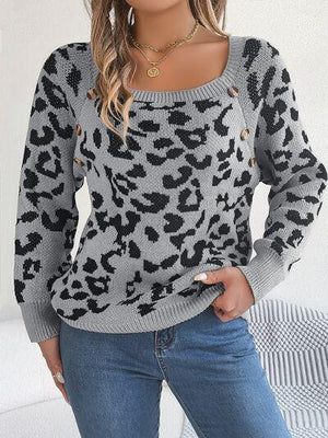 Fierce Chic Leopard Square Neck Sweater-MXSTUDIO.COM