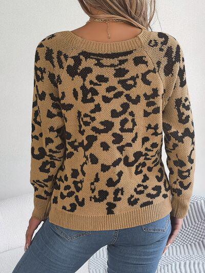 Fierce Chic Leopard Square Neck Sweater-MXSTUDIO.COM