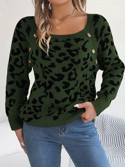 Fierce Chic Leopard Square Neck Sweater-MXSTUDIO.COM