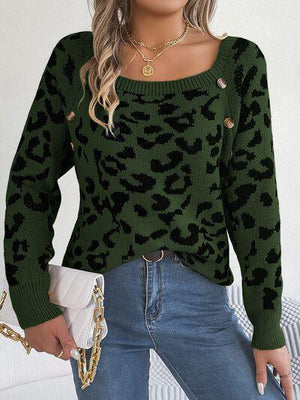 Fierce Chic Leopard Square Neck Sweater-MXSTUDIO.COM