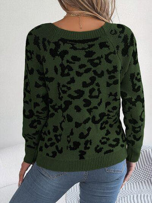 Fierce Chic Leopard Square Neck Sweater-MXSTUDIO.COM